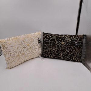 Set of 2 Halloween Spider web pillows New 1 Black Gold 1 Cream Gold